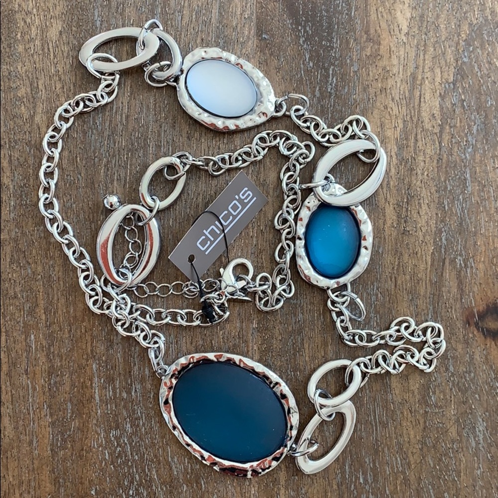 NWT Chicos silver plated necklace "watery blue"